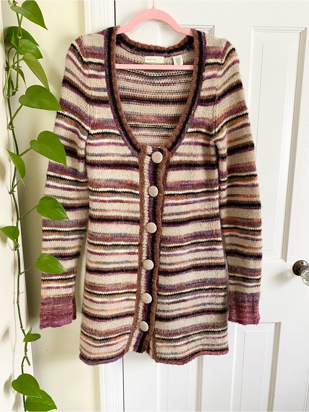 Anthro Sleeping on Snow y2k stripe knit long alpaca cardigan womens size medium